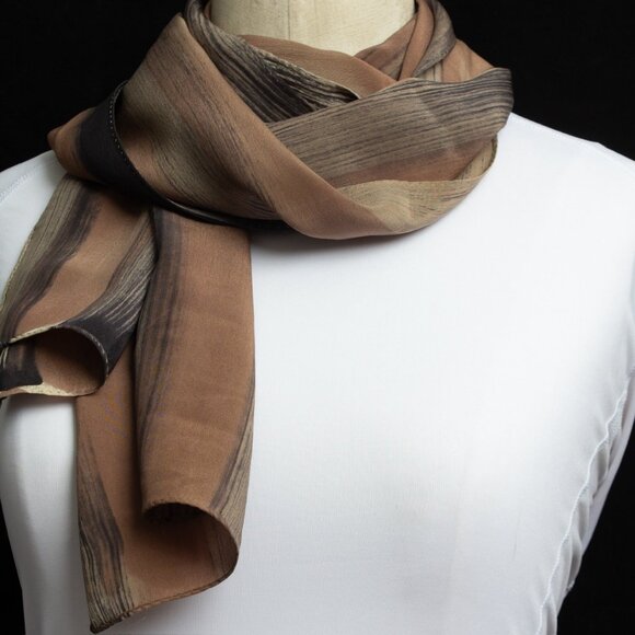 Handcrafted Silk Scarf With Abstract Stripes Pattern | Hair Scarf or Head Scarf - Picture 1 of 7